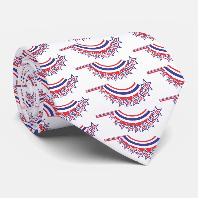 Red White And Blue  Patriotic Print Necktie (Rolled)