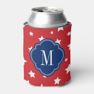 Red White and Blue Patriotic Stars Monogram Can Cooler