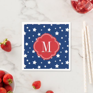 Red White and Blue Patriotic Stars Monogram Napkin