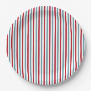 Red White and Blue Patriotic Stripe Pattern Paper Plate