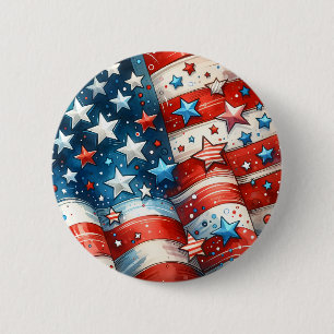 Red, White and Blue Patriotic US Flag Abstract 6 Cm Round Badge