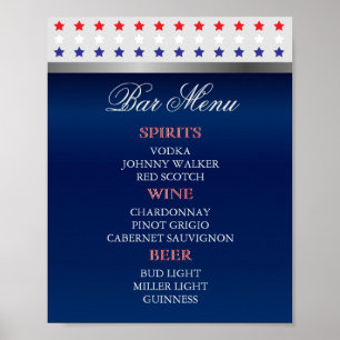 Red, White and Blue Patriotic Wedding - Bar Menu Poster