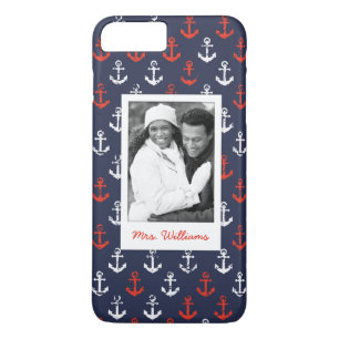 Red White And Blue Pattern Your Photo & Name iPhone 8 Plus/7 Plus Case