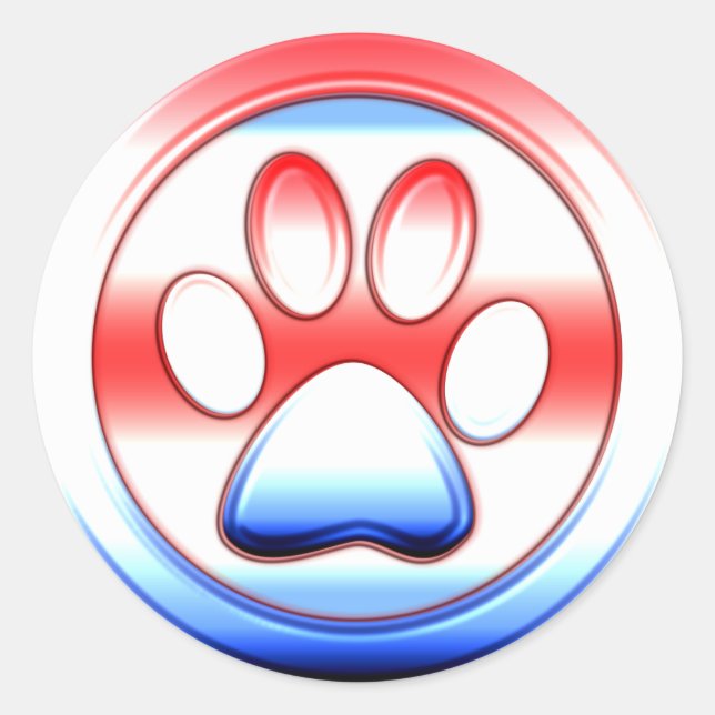 Red White and Blue Paw Print Classic Round Sticker (Front)