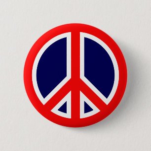 Red, White, and Blue Peace Sign 6 Cm Round Badge