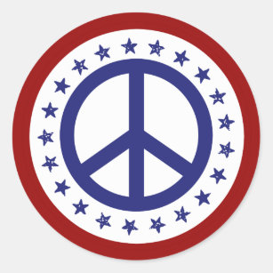 Red White and Blue Peace Sign and Stars Classic Round Sticker