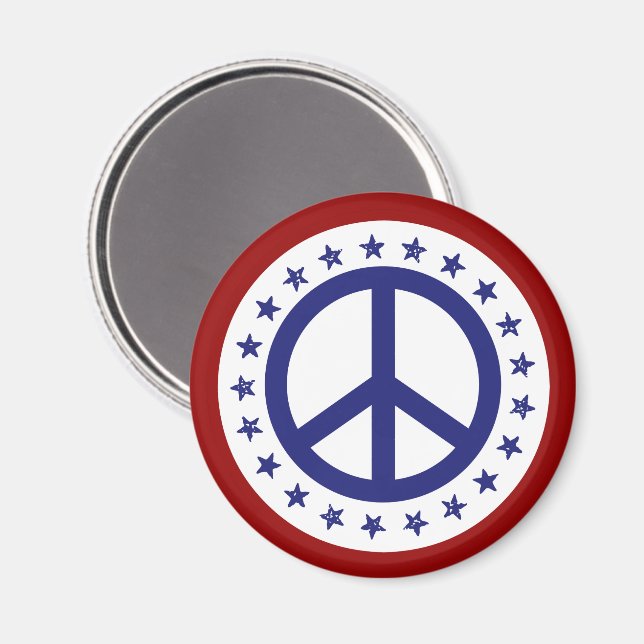 Red White and Blue Peace Sign and Stars Magnet (Front/Back)