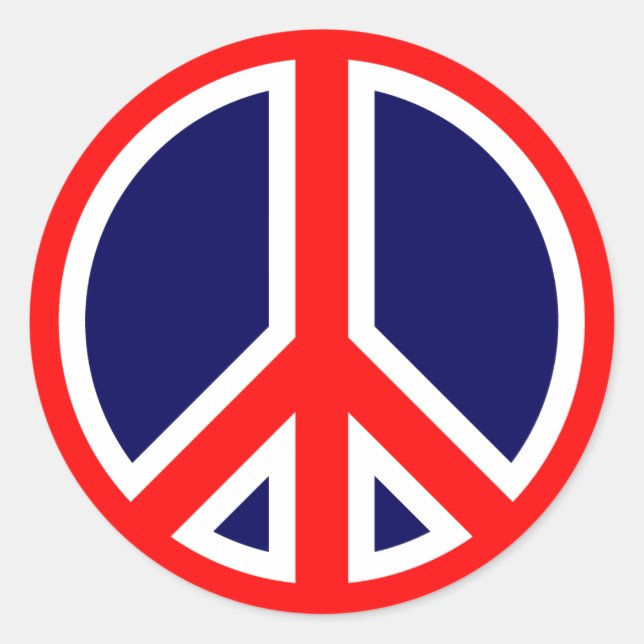 Red, White, and Blue Peace Sign Classic Round Sticker (Front)
