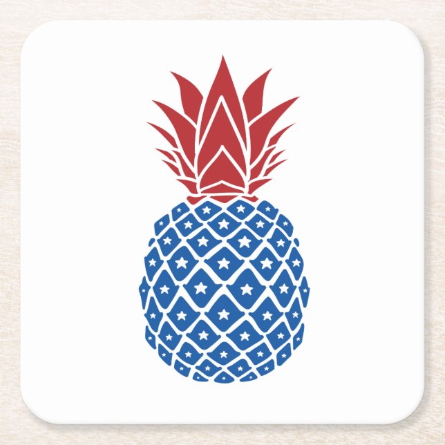 Red White and Blue Pineapple Square Paper Coaster (Front)