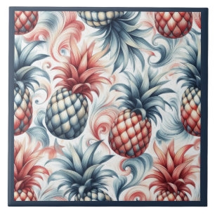 Red, White and Blue Pineapples Tile