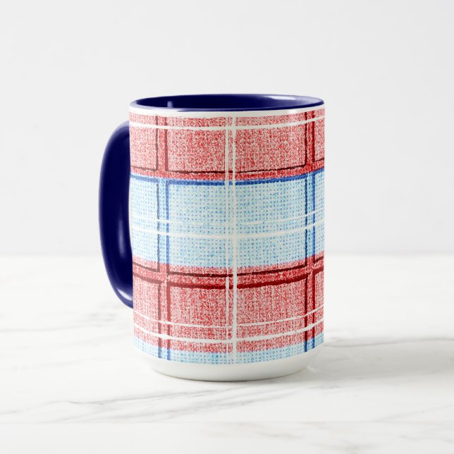Red, White and Blue Plaid Cup Mug (Front Left)