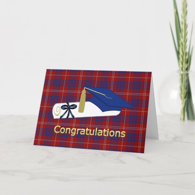 Red, White, and Blue Plaid Graduation Card (Front)