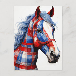 Red White and Blue Plaid Horse Postcard