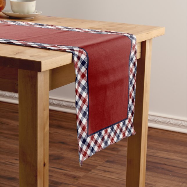 Red white and blue plaid medium table runner (In Situ)