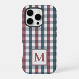 Red, white and blue plaid Monogram iPhone 16 Pro Case