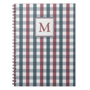 Red, White and Blue Plaid Monogram Notebook