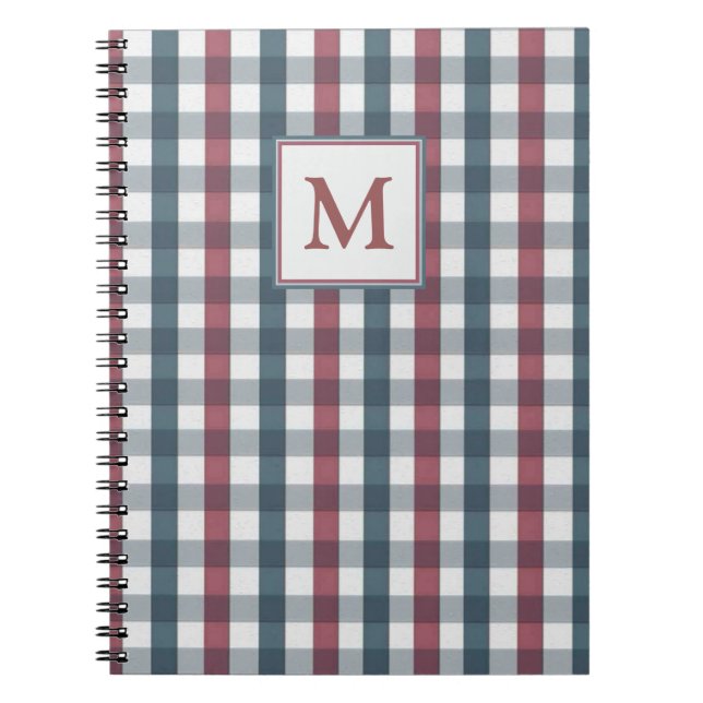 Red, White and Blue Plaid Monogram Notebook (Front)