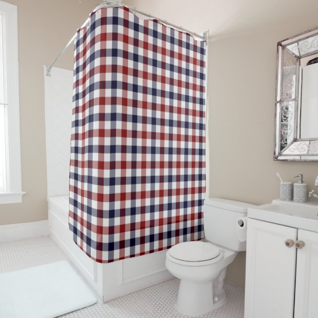Red white and blue plaid Shower Curtain (In Situ)