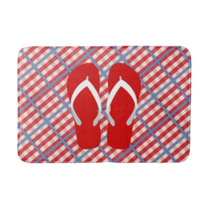 Red, White and Blue Plaid with Flip Flops Bath Mat