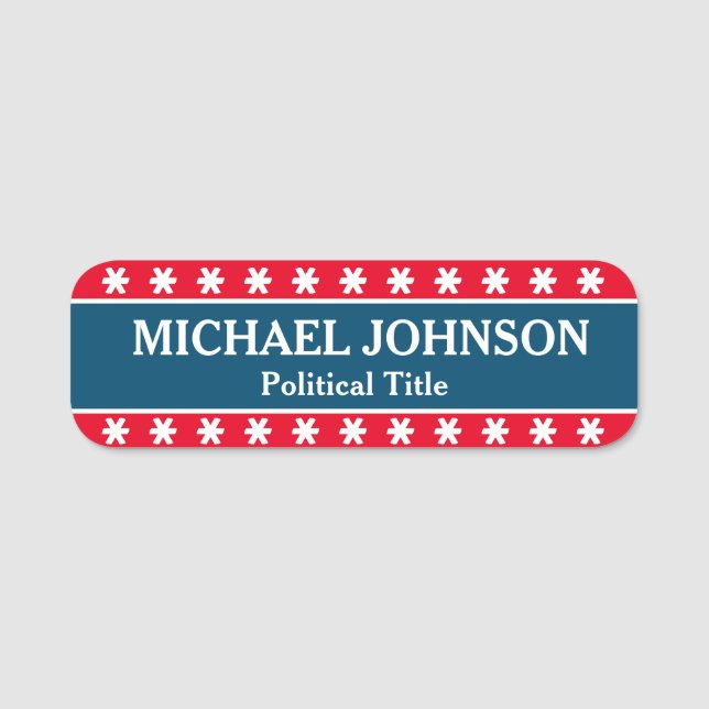 Red White And Blue Political Campaign Name Tag (Front)