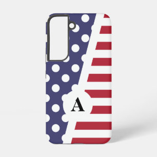 Red White and Blue Polka Dot and Stripe Pattern Samsung Galaxy Case