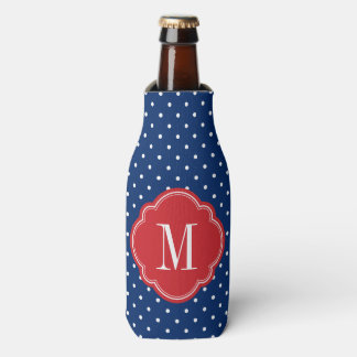 Red White and Blue Polka Dots Monogram Bottle Cooler