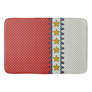 Red, White and Blue - Polka Dots, Stripes, Mustard Bath Mat