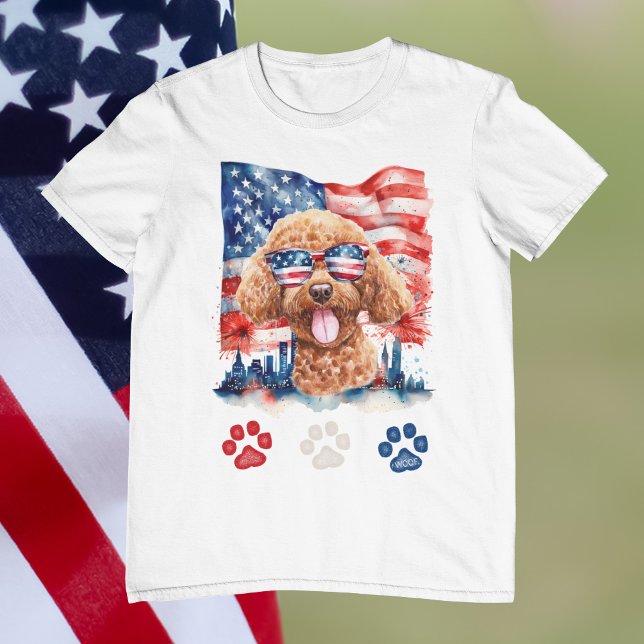 Red White and Blue Poodle Dog American 4th of July T-Shirt (Creator Uploaded)