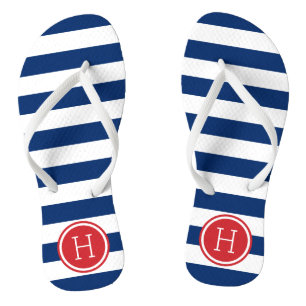 Red White and Blue Preppy Stripes Monogram Jandals