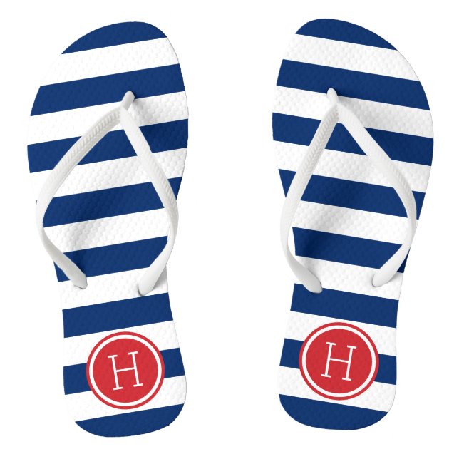 Red White and Blue Preppy Stripes Monogram Jandals (Footbed)