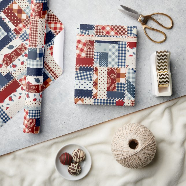 Red, White and Blue Quilt Wrapping Paper (Crafts)