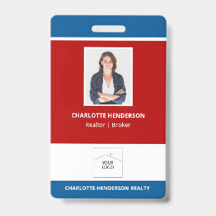 Red White and Blue Real Estate Agent Photo Logo ID Badge