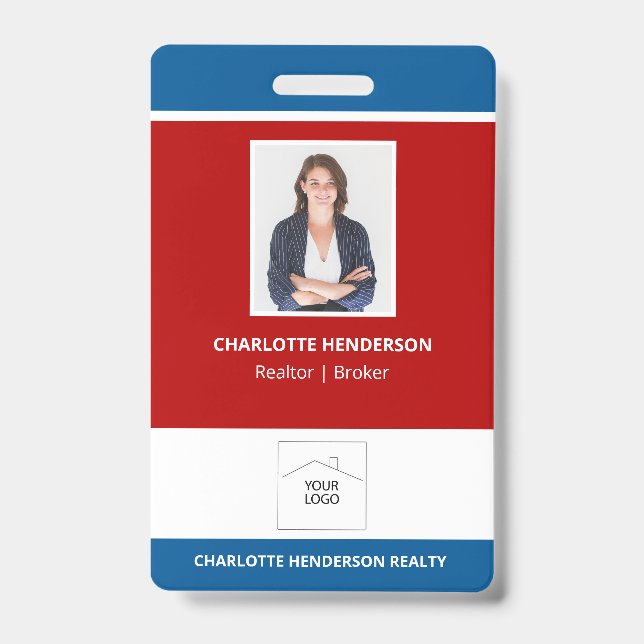 Red White and Blue Real Estate Agent Photo Logo ID Badge (Front)
