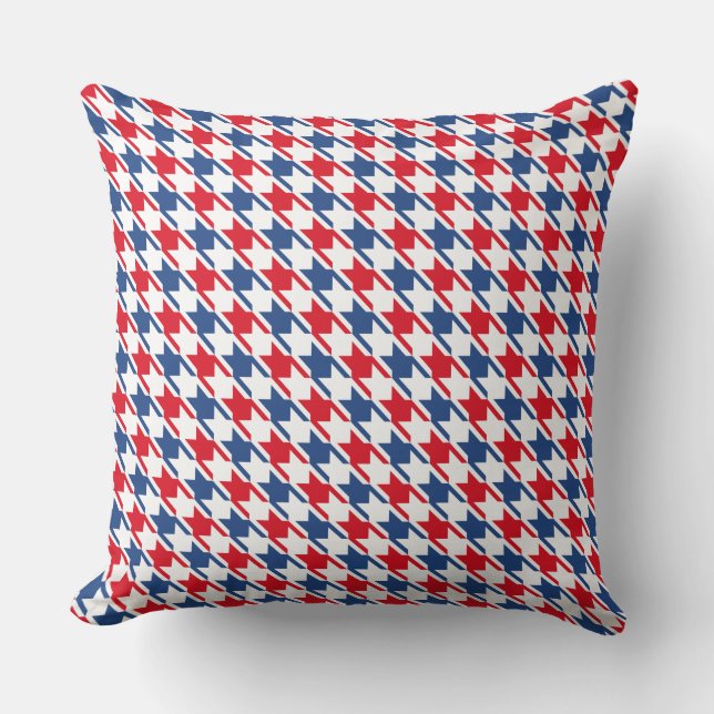 Red White and Blue Repeating Houndstooth Pattern Cushion (Front)