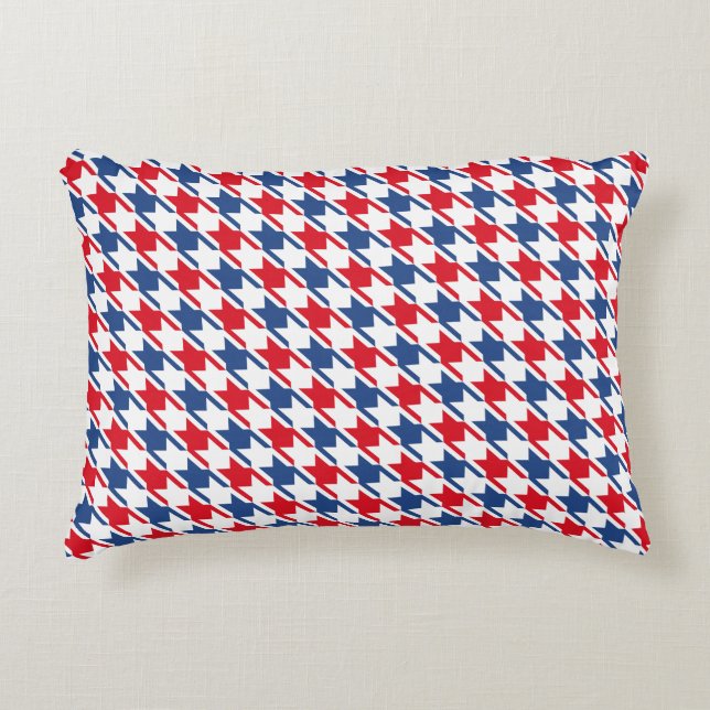Red White and Blue Repeating Houndstooth Pattern Decorative Cushion (Front)