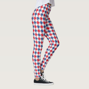 Red White and Blue Repeating Houndstooth Pattern Leggings