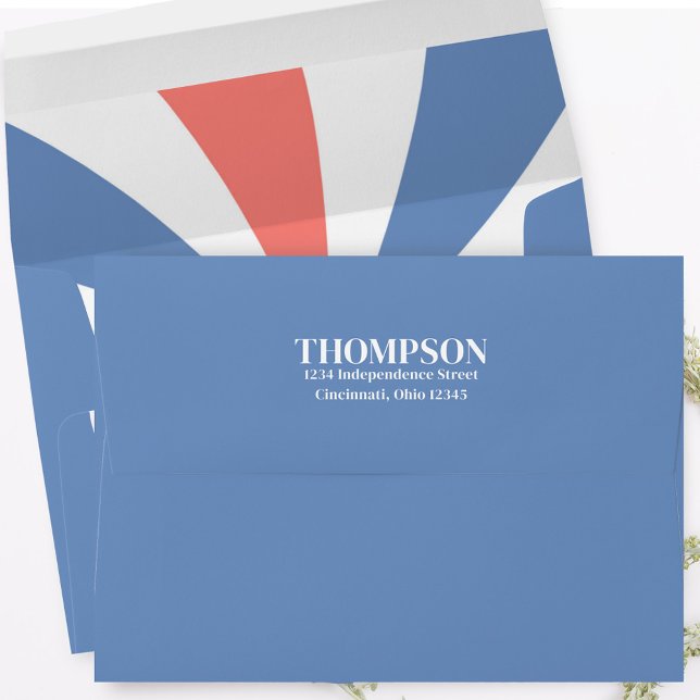 Red White and Blue Return Address Envelope (Retro red white and blue envelope)