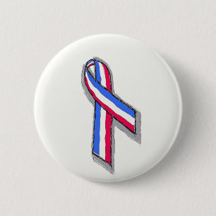 Red White and Blue Ribbon. 6 Cm Round Badge