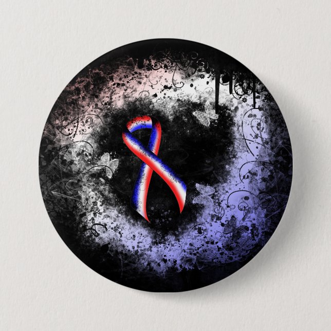 Red, White and Blue Ribbon Grunge Heart 7.5 Cm Round Badge (Front)