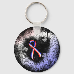 Red, White and Blue Ribbon Grunge Heart Key Ring