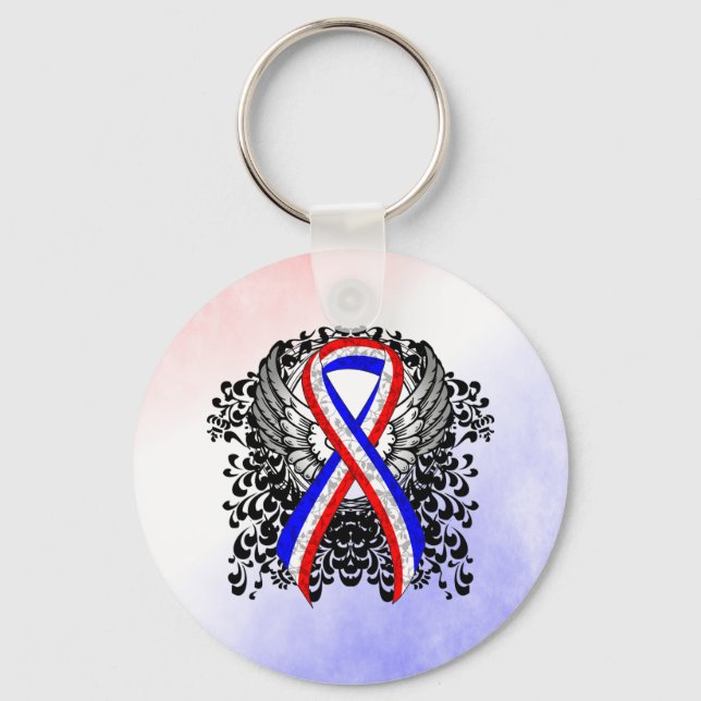 Red, White and Blue Ribbon with Wings Key Ring (Front)