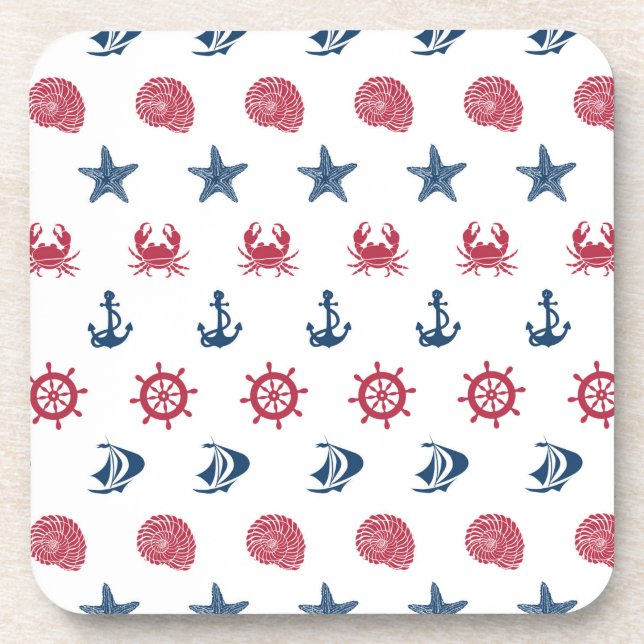 Red White And Blue Sea Symbol Pattern Coaster (Front)