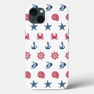 Red White And Blue Sea Symbol Pattern iPhone 13 Case