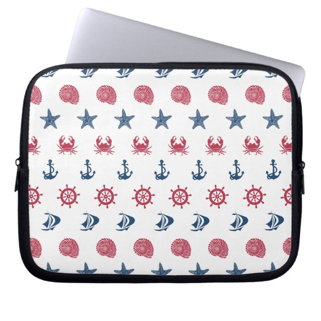 Red White And Blue Sea Symbol Pattern Laptop Sleeve (Front)