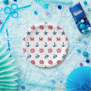 Red White And Blue Sea Symbol Pattern Paper Plate