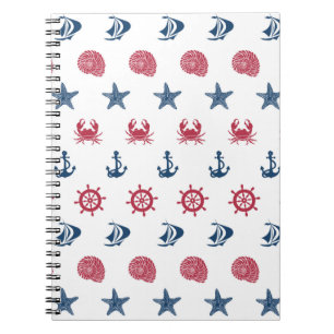 Red White And Blue Sea Symbol Pattern Spiral Notebook