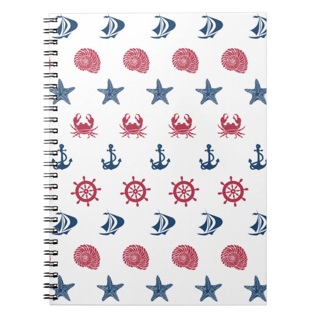 Red White And Blue Sea Symbol Pattern Spiral Notebook (Front)
