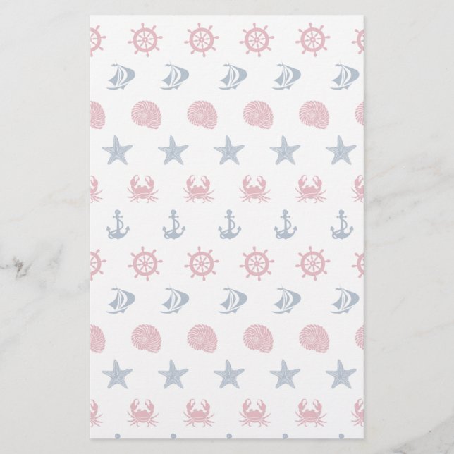 Red White And Blue Sea Symbol Pattern Stationery (Front)
