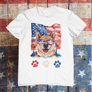 Red White and Blue Shiba Inu Dog Pet 4th of July T-Shirt