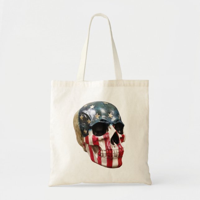 Red White and blue skull Tote Bag (Front)